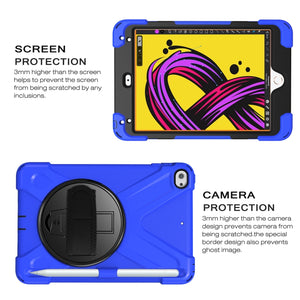 For iPad Mini 5 360 Degree Rotation Silicone Protective Cover with Holder & Hand Strap & Long Strap & Pencil Slot(Blue)