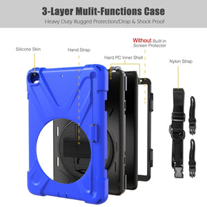 For iPad Mini 5 360 Degree Rotation Silicone Protective Cover with Holder & Hand Strap & Long Strap & Pencil Slot(Blue)