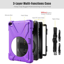 For iPad Mini 5 360 Degree Rotation Silicone Protective Cover with Holder & Hand Strap & Long Strap & Pencil Slot(Purple)