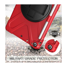 For iPad 9.7 (2018) & (2017) 360 Degree Rotation Silicone Protective Cover with Holder & Hand Strap & Long Strap & Pencil Slot(Red)