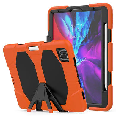 For iPhone 11 Pro For iPad Pro 11 inch (2020) Shockproof Colorful Silicon + PC Protective Case with Holder & Shoulder Strap & Hand Strap & Pen Slot(Orange)