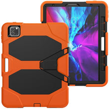 For iPhone 11 Pro For iPad Pro 11 inch (2020) Shockproof Colorful Silicon + PC Protective Case with Holder & Shoulder Strap & Hand Strap & Pen Slot(Orange)