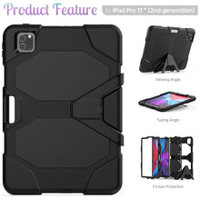 For iPhone 11 Pro For iPad Pro 11 inch (2020) Shockproof Colorful Silicon + PC Protective Case with Holder & Shoulder Strap & Hand Strap & Pen Slot(Black)