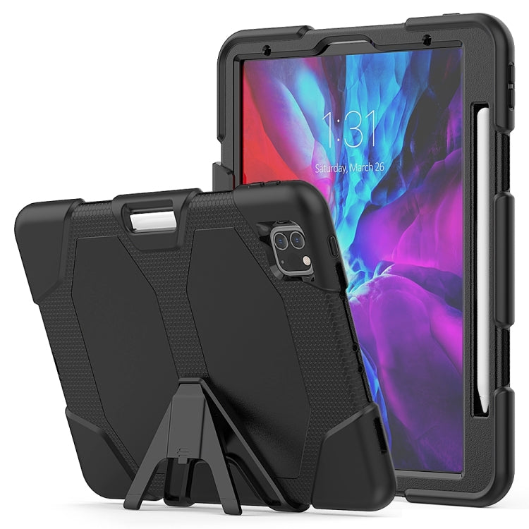 For iPhone 11 Pro For iPad Pro 11 inch (2020) Shockproof Colorful Silicon + PC Protective Case with Holder & Shoulder Strap & Hand Strap & Pen Slot(Black)