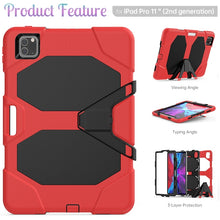 For iPhone 11 Pro For iPad Pro 11 inch (2020) Shockproof Colorful Silicon + PC Protective Case with Holder & Shoulder Strap & Hand Strap & Pen Slot(Red)