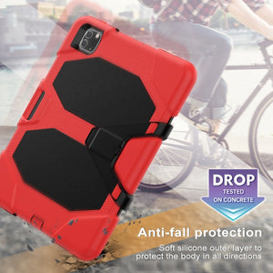 For iPhone 11 Pro For iPad Pro 11 inch (2020) Shockproof Colorful Silicon + PC Protective Case with Holder & Shoulder Strap & Hand Strap & Pen Slot(Red)