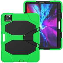 For iPhone 11 Pro For iPad Pro 11 inch (2020) Shockproof Colorful Silicon + PC Protective Case with Holder & Shoulder Strap & Hand Strap & Pen Slot(Green)