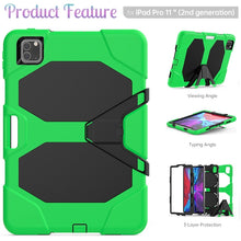 For iPhone 11 Pro For iPad Pro 11 inch (2020) Shockproof Colorful Silicon + PC Protective Case with Holder & Shoulder Strap & Hand Strap & Pen Slot(Green)