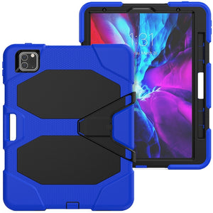 For iPhone 11 Pro For iPad Pro 11 inch (2020) Shockproof Colorful Silicon + PC Protective Case with Holder & Shoulder Strap & Hand Strap & Pen Slot(Dark Blue)