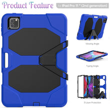 For iPhone 11 Pro For iPad Pro 11 inch (2020) Shockproof Colorful Silicon + PC Protective Case with Holder & Shoulder Strap & Hand Strap & Pen Slot(Dark Blue)