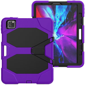 For iPhone 11 Pro For iPad Pro 11 inch (2020) Shockproof Colorful Silicon + PC Protective Case with Holder & Shoulder Strap & Hand Strap & Pen Slot(Purple)