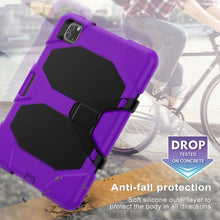 For iPhone 11 Pro For iPad Pro 11 inch (2020) Shockproof Colorful Silicon + PC Protective Case with Holder & Shoulder Strap & Hand Strap & Pen Slot(Purple)