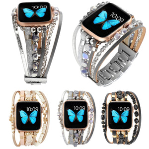 Jewelry Watch Band For Apple Watch Series 8&7 41mm / SE 2&6&SE&5&4 40mm / 3&2&1 38mm(Gold)