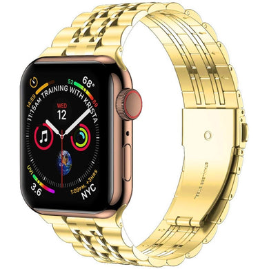 Seven-bead Ultra-thin Stainless Steel Watch Band For Apple Watch Ultra 49mm / Series 8&7 45mm / SE 2&6&SE&5&4 44mm / 3&2&1 42mm(Gold)