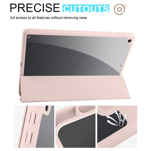 For iPad 10.2 2021/2020/2019 Acrylic 3-folding Smart Leather Tablet Case(Pink)