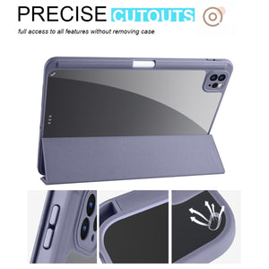 For iPad Pro 12.9 2022 / 2021 / 2020 / 2018 Acrylic 3-folding Smart Leather Tablet Case(Purple)