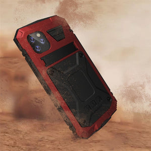 For iPhone 11 Pro Max Shockproof Waterproof Dust-proof Metal + Silicone Protective Case with Holder(Red)