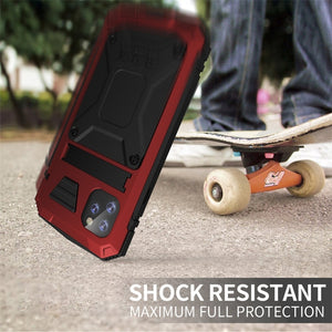 For iPhone 11 Pro Max Shockproof Waterproof Dust-proof Metal + Silicone Protective Case with Holder(Red)