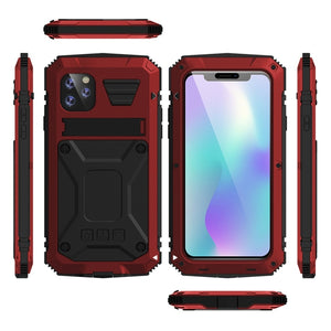 For iPhone 11 Pro Max Shockproof Waterproof Dust-proof Metal + Silicone Protective Case with Holder(Red)