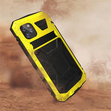 For iPhone 11 Pro Max Shockproof Waterproof Dust-proof Metal + Silicone Protective Case with Holder(Yellow)