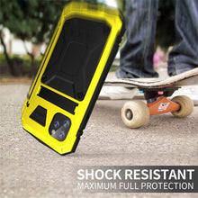 For iPhone 11 Pro Max Shockproof Waterproof Dust-proof Metal + Silicone Protective Case with Holder(Yellow)