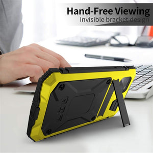 For iPhone 11 Pro Max Shockproof Waterproof Dust-proof Metal + Silicone Protective Case with Holder(Yellow)