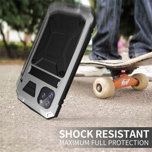 For iPhone 11 Pro Max Shockproof Waterproof Dust-proof Metal + Silicone Protective Case with Holder(Silver)