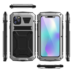 For iPhone 11 Pro Max Shockproof Waterproof Dust-proof Metal + Silicone Protective Case with Holder(Silver)