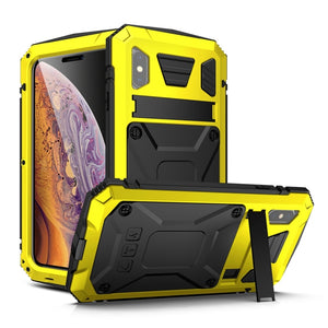 For iPhone XS Max Shockproof Waterproof Dust-proof Metal + Silicone Protective Case with Holder(Yellow)