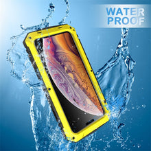 For iPhone XS Max Shockproof Waterproof Dust-proof Metal + Silicone Protective Case with Holder(Yellow)