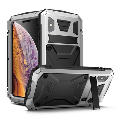 For iPhone XS Max Shockproof Waterproof Dust-proof Metal + Silicone Protective Case with Holder(Silver)
