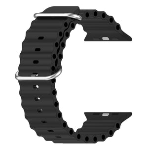 Ocean Silicone Watch Band for Apple Watch Series 8&7 41mm / SE 2&6&SE&5&4 40mm / 3&2&1 38mm(Black)