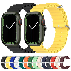 Ocean Silicone Watch Band for Apple Watch Series 8&7 41mm / SE 2&6&SE&5&4 40mm / 3&2&1 38mm(Black)