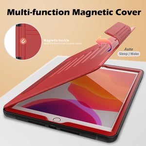 For iPad 10.2 Multifunctional Tablet PC Protective Leather Case with Bracket & Card Slots & Pen Slot & Wake-up / Sleep Function(Red)