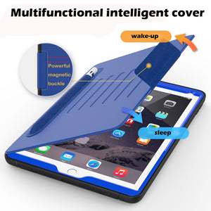 For iPad 9.7 Multifunctional Tablet PC Protective Leather Case with Bracket & Card Slots & Pen Slot & Wake-up / Sleep Function(Blue)