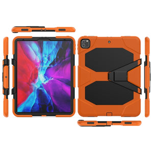 For iPad Pro 12.9 inch (2020) Shockproof Colorful Silicon + PC Protective Tablet Case with Holder & Shoulder Strap & Hand Strap t(Orange)