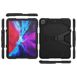 For iPad Pro 12.9 inch (2020) Shockproof Colorful Silicon + PC Protective Tablet Case with Holder & Shoulder Strap & Hand Strap (Black)