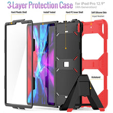 For iPad Pro 12.9 inch (2020) Shockproof Colorful Silicon + PC Protective Tablet Case with Holder & Shoulder Strap & Hand Strap (Red)