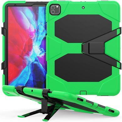 For iPad Pro 12.9 inch (2020) Shockproof Colorful Silicon + PC Protective Tablet Case with Holder & Shoulder Strap & Hand Strap (Green)