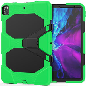 For iPad Pro 12.9 inch (2020) Shockproof Colorful Silicon + PC Protective Tablet Case with Holder & Shoulder Strap & Hand Strap (Green)