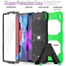 For iPad Pro 12.9 inch (2020) Shockproof Colorful Silicon + PC Protective Tablet Case with Holder & Shoulder Strap & Hand Strap (Green)