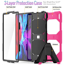 For iPad Pro 12.9 inch (2020) Shockproof Colorful Silicon + PC Protective Tablet Case with Holder & Shoulder Strap & Hand Strap (Rose Red)