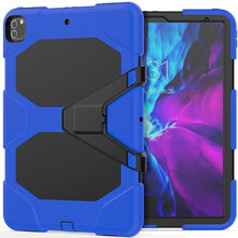 For iPad Pro 12.9 inch (2020) Shockproof Colorful Silicon + PC Protective Tablet Case with Holder & Shoulder Strap & Hand Strap (Dark Blue)