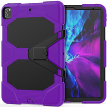 For iPad Pro 12.9 inch (2020) Shockproof Colorful Silicon + PC Protective Tablet Case with Holder & Shoulder Strap & Hand Strap (Purple)