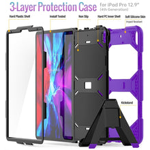 For iPad Pro 12.9 inch (2020) Shockproof Colorful Silicon + PC Protective Tablet Case with Holder & Shoulder Strap & Hand Strap (Purple)