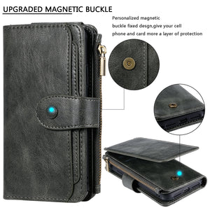 For iPhone X / XS Multifunctional Retro Detachable Magnetic Horizontal Flip Leather Case with Card Slots & Holder & Wallet & Photo Frame(Dark Green)