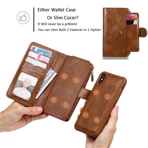 For iPhone X / XS Multifunctional Retro Detachable Magnetic Horizontal Flip Leather Case with Card Slots & Holder & Wallet & Photo Frame(Brown)
