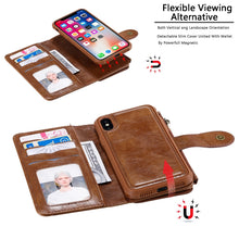 For iPhone X / XS Multifunctional Retro Detachable Magnetic Horizontal Flip Leather Case with Card Slots & Holder & Wallet & Photo Frame(Brown)