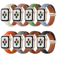 Folding Buckle Genuine Leather Watch Band for Apple Watch Series 8&7 41mm / SE 2&6&SE&5&4 40mm / 3&2&1 38mm(Orange)