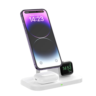 WA22 3 in 1 Magnetic Wireless Charger Phone Holder for iPhone 12 / 13 / 14 Series Phones & AirPods(White)